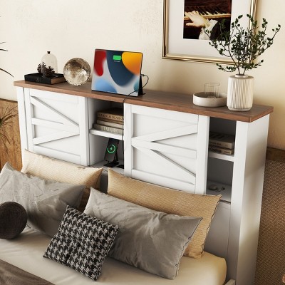 Full Size White and Brown Farmhouse 3-Piece Bedroom Set with Storage
