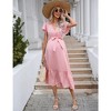 Women's Maternity V Neck Wrap Midi Summer Dress Short Sleeve Boho Casual Nursing Dress Baby Shower Photoshoot Belt - 3 of 4