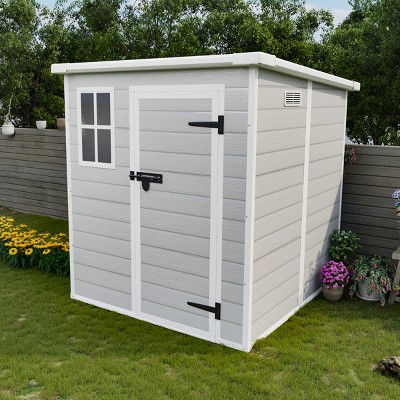 Durable Resin Outdoor Storage Shed with Lockable Doors, Sloped Roof, Floor, Window & Vents, UV Resistant - Coolbibila