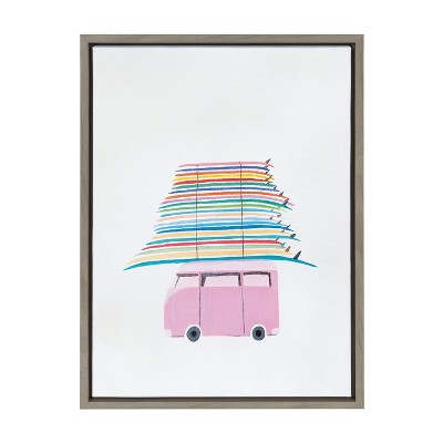Sylvie Rainbow Surfing Van Framed Canvas Art, 18x24, Gray Frame
