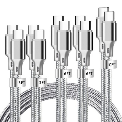 USB C to USB C Charger Cable, 5 Pack Type C Fast Charging Cord High Data & Transfer Wire Compatible for iPhone Controller Samsung Galaxy(Gray)