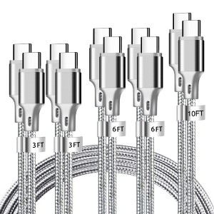 USB C to USB C Charger Cable, 5 Pack Type C Fast Charging Cord High Data & Transfer Wire Compatible for iPhone Controller Samsung Galaxy(Gray) - 1 of 4