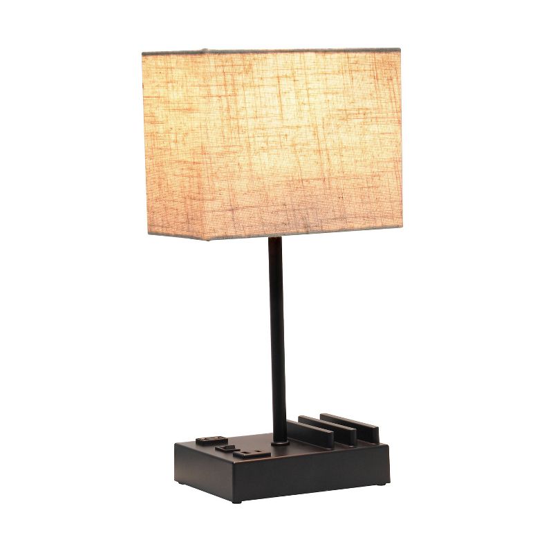 15.3" Tall Modern Rectangular Bedside Table Desk Lamp with 2 USB Ports and Charging Outlet - Simple Designs, 2 of 13