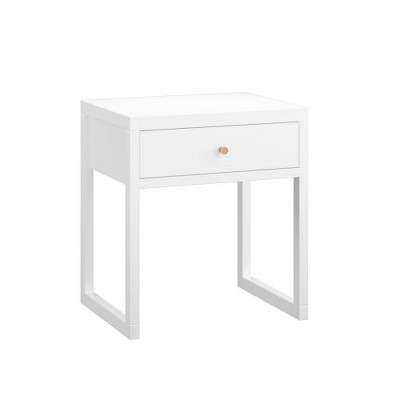 LIVAREEmlen Modern White Nightstand with Drawer, Minimalist Bedside Table with Wood Knob, Compact End Table for Bedroom, Apartment, or Small Spaces