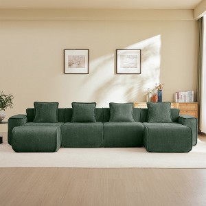 AENKYO U-Shaped Sectional Sofa, Oversized Velvet Modular Couch with 2 Movable Ottomans & Pillows, No Assembly Cloud-Like Comfort - 1 of 4