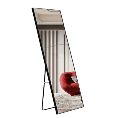 Full Length Mirror 65" x 23"，Wall/Floor Mounted Full Body Mirror, Large Mirror Bedroom Locker Room Standing Hanging Mirror Dressing Mirror Black