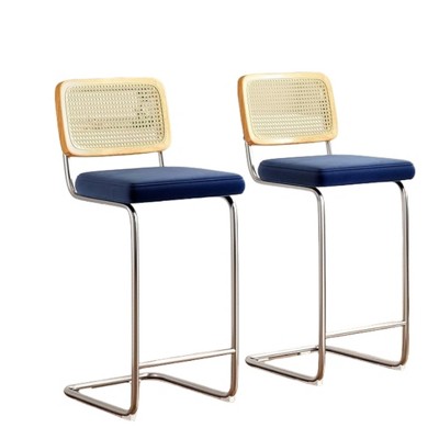 Infurnic Counter and Bar Stools, Upholstered Bar Stools Set with Durable Table Legs, for Kitchen and Dining Room, 2PCS, Blue, 17.7"*18.9"*42.5"