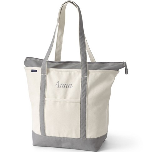 Lands' End Natural Zip Top Canvas Tote Bag, Size: Medium