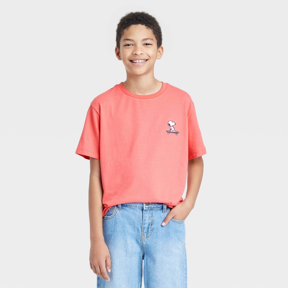 Boys' Skating Snoopy Short Sleeve Embroidered T-Shirt - art class™ Coral Red L