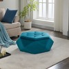 Airsurfer 34-inch Teal Velvet Ottoman Contemporary Polygon Diamond Tufted Storage Ottoman Living Room Furniture for Organized Living Spaces - 2 of 4