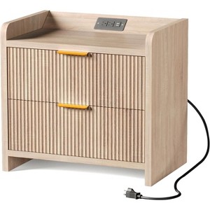 MaseiKar Fluted Nightstand with Charging Station, 23.6" Modern Side Table with 2 Drawers, End Table with Storage, Bedside Table for Bedroom - 1 of 4