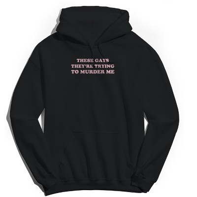 Rerun Island Men's These Gentlemen Trying To End Me Pink Luxury Paradise With A Side Of Chaos Long Sleeve Graphic Cotton Sweatshirt Hoodie