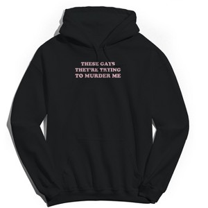 Rerun Island Men's These Gentlemen Trying To End Me Pink Luxury Paradise With A Side Of Chaos Long Sleeve Graphic Cotton Sweatshirt Hoodie - 1 of 4