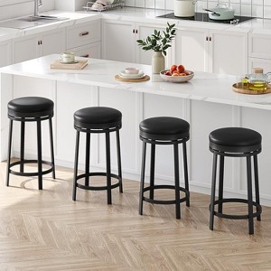 Swivel Bar Stools, 24" Round Bar Chairs, Backless Modern Breakfast Chairs with PU Leather Upholstered for Kitchen Islands, Bar, Cafe - 1 of 4
