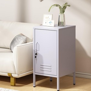 Single Door Lockable Metal End Table,Modern Minimalist Room Side Table With 2 Adjustable Shelf ,Multi Storage Cabinet for Living Room Bedroom - 1 of 4
