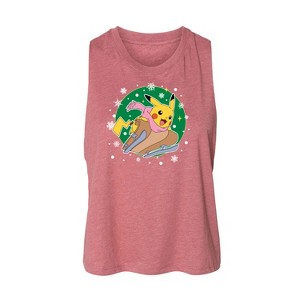 Women's Pokémon Pikachu Sled Graphic Racerback Tank - Heather Mauve - Small - 1 of 2