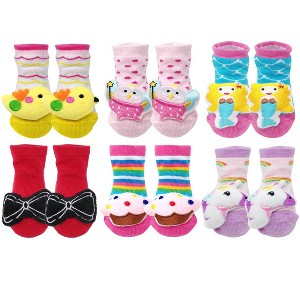 Wrapables Cute 3D Cartoon Anti-Skid Baby Booties Sock Slipper Shoes (Set of 6), Fantasy - 1 of 4