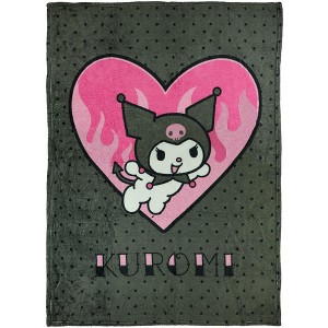 Sanrio Hello Kitty Kuromi Blanket Wild At Heart Fleece Throw 45"X60" Grey - 1 of 4