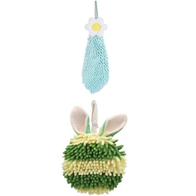 REGALWOVEN 2 Packs Soft Absorbent Flower and Rabbit Shape Decorative Chenille Hand Towel for Bathroom 6" x 15"/7" x 7"