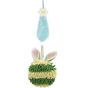 REGALWOVEN 2 Packs Soft Absorbent Flower and Rabbit Shape Decorative Chenille Hand Towel for Bathroom 6" x 15"/7" x 7" - 1 of 4