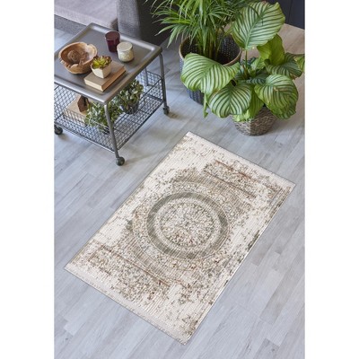 Maxax Boho Area Rug Vintage Small Rugs，Indoor Entrance Door Mat with Fringe Tassels for Kitchen Bedroom Laundry Doorway, Light Green