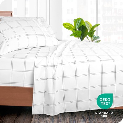 Modern Plaid White and Gray Microfiber Twin XL Flat Sheet