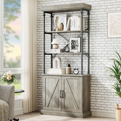 Tall Bookshelf with Doors 73.62in Industrial Storage Open Rack Shelf