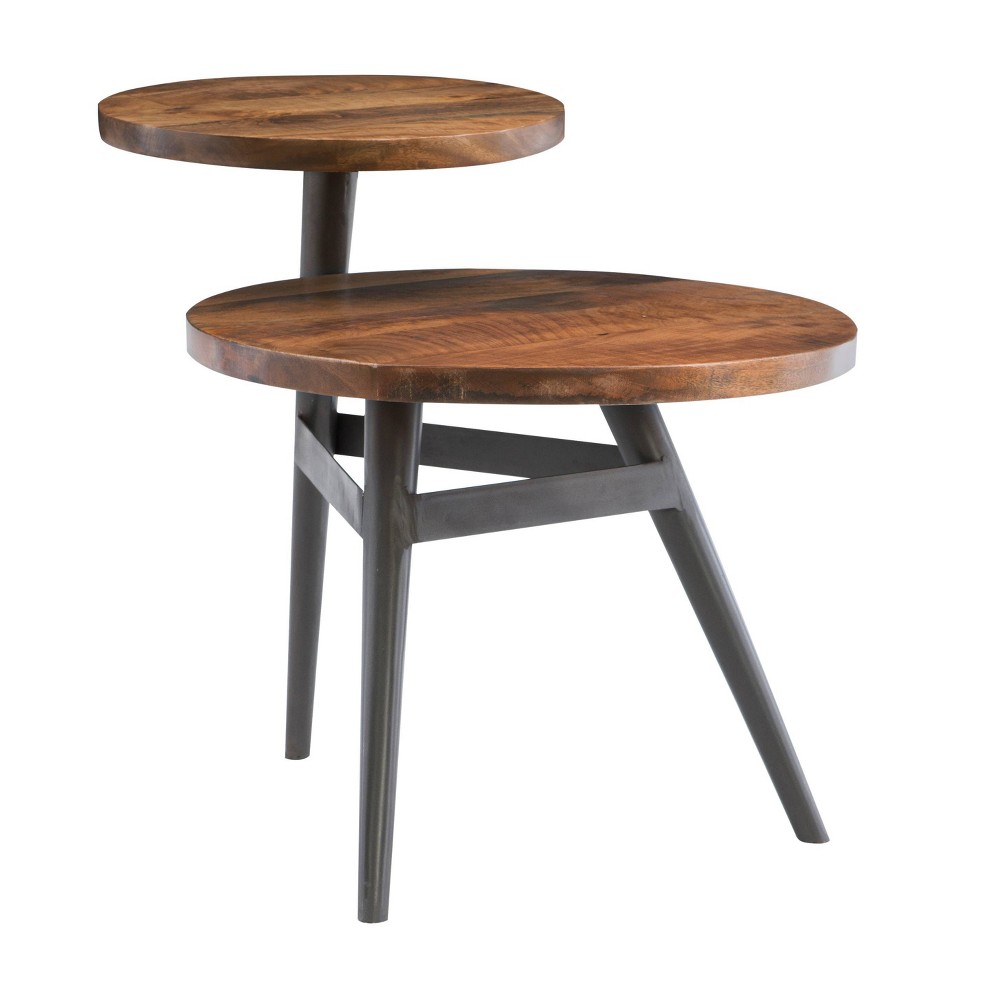 Photos - Coffee Table Asprey Industrial Side Table: Round, Mango Wood, Gunmetal Frame, No Assemb