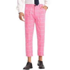 INSPIRE CHIC Men's Plaid Printed Pleated Front Cropped Pants - 1 of 4