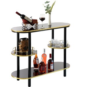 Fabulaxe Set of 2 Pieces, Bartender Serving Display Station, Bar Console Working Counter with Open Shelves, Wood Bar Console Island - 1 of 4