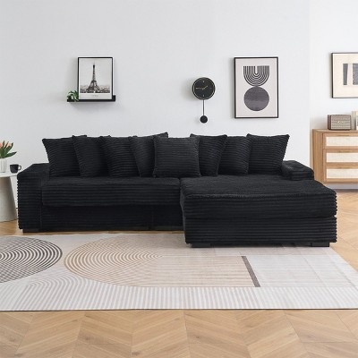 Modern 3 Seat Corduroy Sectional Sofa with Pillows,L-Shaped Sofa with Solid Wood Frame,Reversible Armrests Sofa for Living Room-Coolbibila
