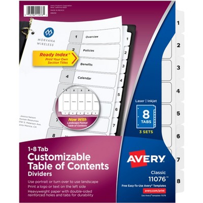 Avery Dividers for 3 Ring Binders, 8 Tabs per Set, Customizable Table of Contents, Classic White Tabs (3 Sets of 11076)