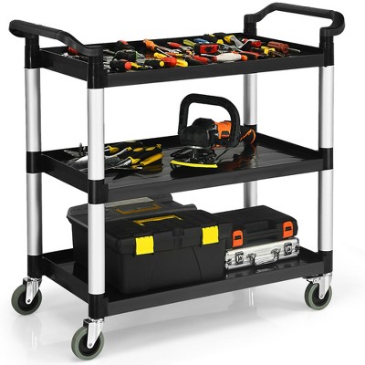 Black and Silver 3-Shelf Aluminum Utility Cart with Casters