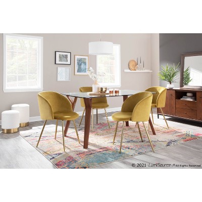 Set of 2 Contemporary High-Back Chartreuse Velvet Dining Chairs