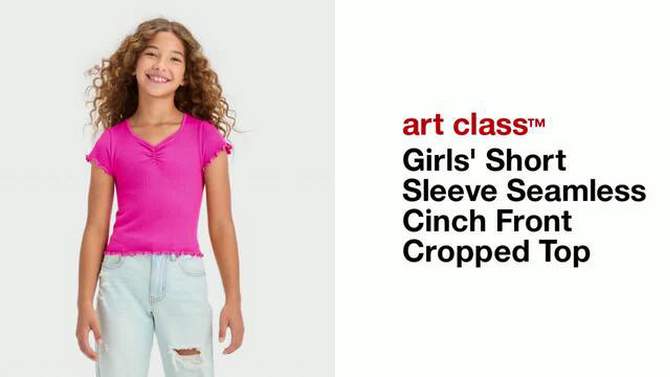 Girls' Short Sleeve Seamless Cinch Front Cropped Top - art class™, 2 of 5, play video