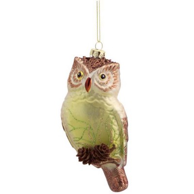 Melrose 5" Glitter Owl with Pine Cones Christmas Ornament - Brown/Green