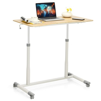 Costway Height Adjustable Computer Desk Sit Stand Rolling Notebook Table  Natural : Target