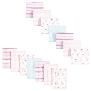 Hudson Baby Infant Girl Cotton Flannel Burp Cloths and Receiving Blankets, 14-Piece, Llama, One Size - 1 of 2