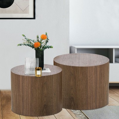 Round Coffee Table Set of 2,Nesting Side Table End Table,Modern Drum Side Table for Small Space,Living Room, Office,Bedroom-Cuddlewood