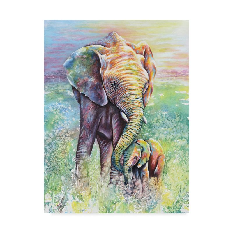 Trademark Fine Art -Michelle Faber 'Mother & Baby Elephant Rainbow Colors' Canvas Art, 2 of 4