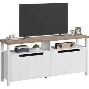 Farmhouse TV Stand for TVs up to 70 Inch, 63 Inch Long Entertainment Center with 4 Door and Open Shelf, Rustic Television Media Consoles Stands - 1 of 4