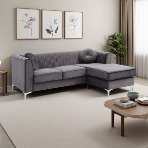 L-Shaped Sectional Sofa with Faux Jewel Tufting & Compact Design - 1 of 4