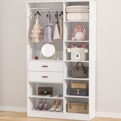 Aheaplus 40'' W Freestanding Closet System Walk-in Closet Organizer with Drawers and Hanging Rod