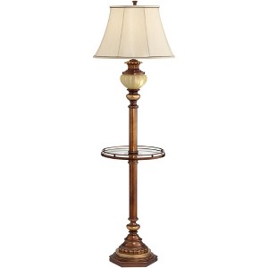 Kathy Ireland Hyde Park Vintage Rustic Floor Lamp with Glass Tray Table 65" Tall Bronze Nightlight Beige Fabric Bell Shade for Living Room Office Home - 1 of 4