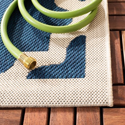 Navy and Beige Square Synthetic Outdoor Area Rug