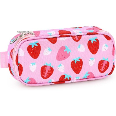 Fmeida Girls Pencil Case for Kids, Multi-Slot Pencil Pouch, Pink Blue Rainbow