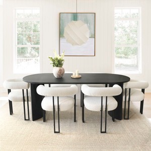 7-Piece Round Dining Table Set, Contemporary Oval Table and 6 Bouclé Upholstered Armchairs Set for Dining Room or Kitchen-Maison Boucle - 1 of 4