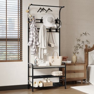Hall Tree Shoe Bench for Entryway, Coat Rack Storage Bench, 4-in-1 Coat Tree Storage Shelf - 1 of 4
