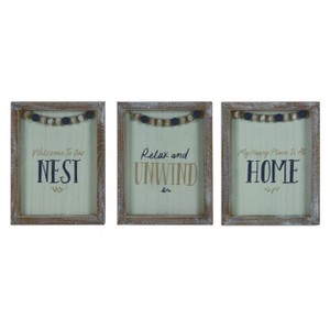 Transpac Wood Indigo Beaded Block Decor Set of 3 Spring Home Decorations - 1 of 1