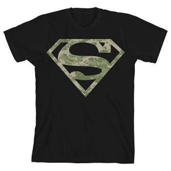 Superman Camo Logo Black T-shirt Toddler Boy to Youth Boy